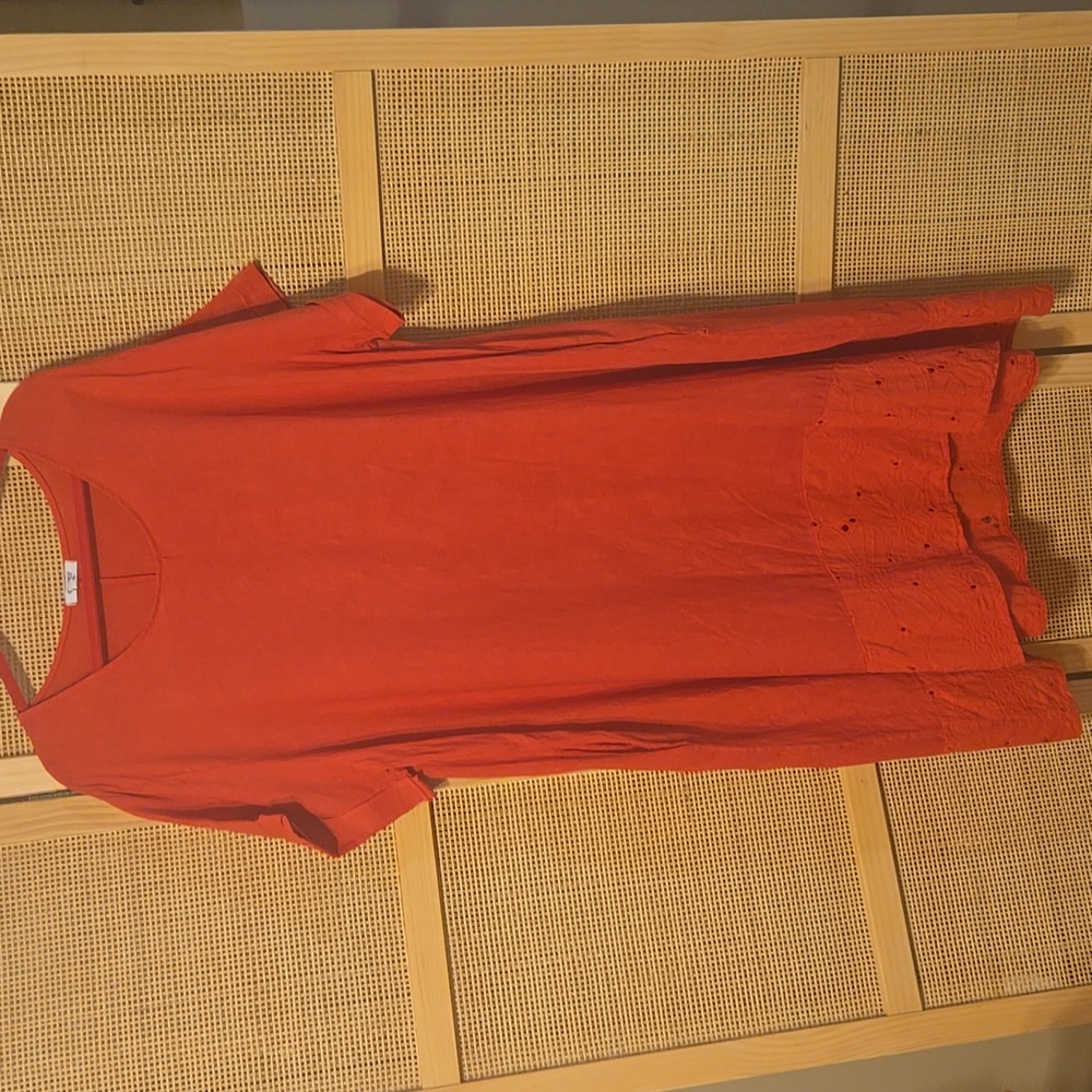 Rosemarine 3X Red Short Sleeve Dress Linen Pockets Beach